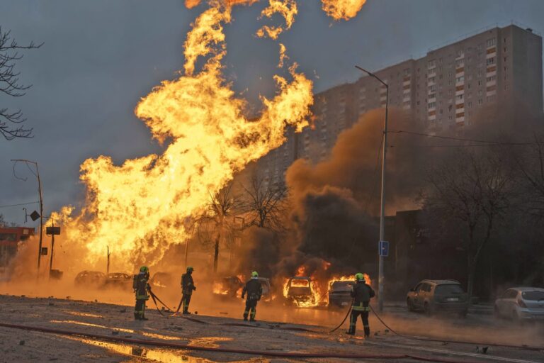 Explosions light up the night sky over Kyiv after a Russian missile and drone barrage targeted the city’s power grid on Friday, causing blackouts across several districts. (PC: NBC News)