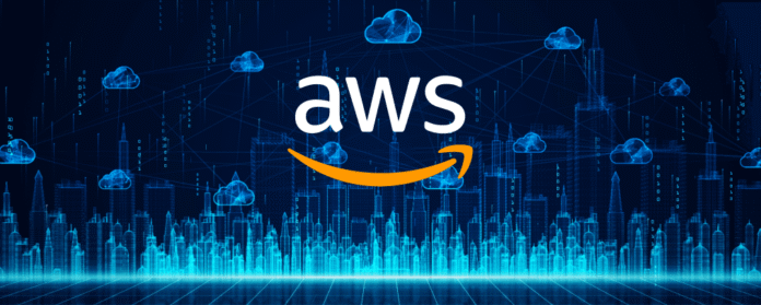 The Amazon Web Services (AWS) logo displayed against a digital cloud network backdrop. The global cloud giant faced a major outage on October 20, 2025, disrupting dozens of internet services and applications worldwide. (PC: Softkit)