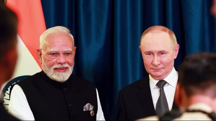 Prime Minister Narendra Modi with Russian President Vladimir Putin, as the Russian leader praised Modi as a 