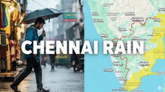 Chennai Rains Intensify: Orange Alert Issued as Low-Pressure System Deepens (Image: Left - Generated using AI, Right - IMD/Twitter)