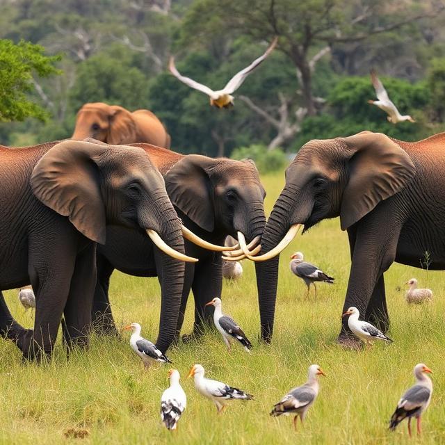 Elephants and birds interact in a shared landscape, illustrating how communication across species can involve signals that are interpreted, misread, or strategically used a natural process highlighted in research on the biology of misinformation (Image: AI generated)