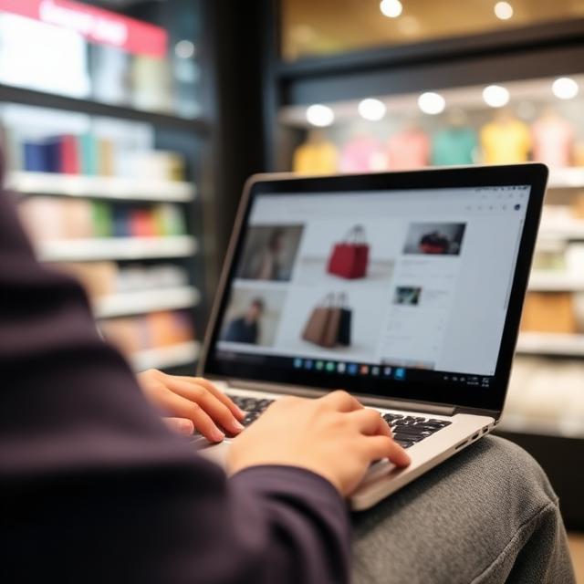 A shopper browses clothing online, highlighting the challenge of balancing convenience and impulse with ethical and sustainable fashion choices in the digital marketplace. (Image: AI Generated)