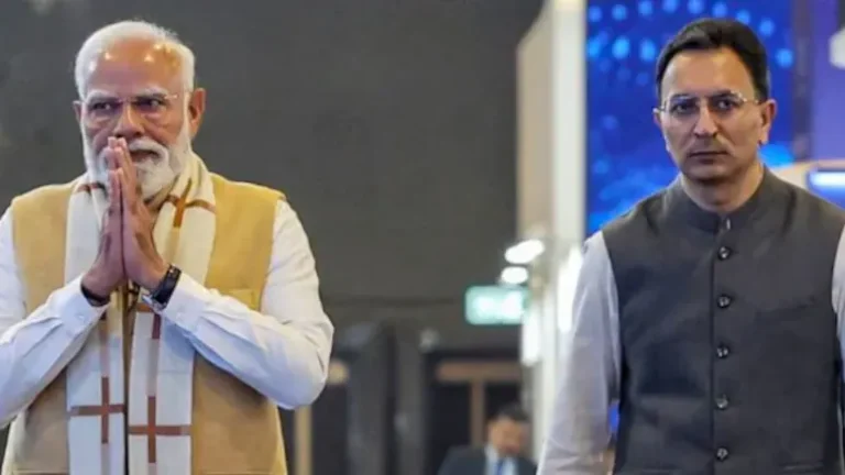 Prime Minister Narendra Modi addresses global leaders and tech executives at the India AI Impact Summit 2026 in New Delhi, positioning India as a key player in the global AI race. (PC: NDTV)