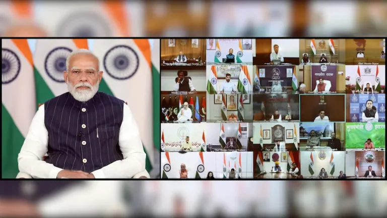 Prime Minister Narendra Modi chairs a virtual meeting with Chief Ministers, urging coordinated “Team India” response to safeguard supplies and energy security amid the escalating Gulf crisis. (PC: NDTV)