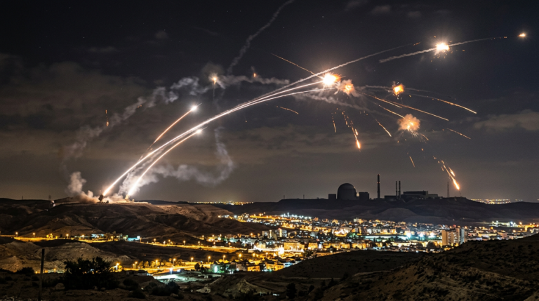 Missile activity near Israel’s Dimona region raises fears over nuclear security in escalating conflict. (Image: AI Generated)