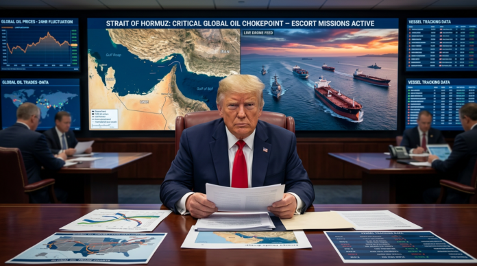 Oil tankers navigate the strategically vital Strait of Hormuz amid rising geopolitical tensions and global concerns over energy security. (Image: AI Generated)